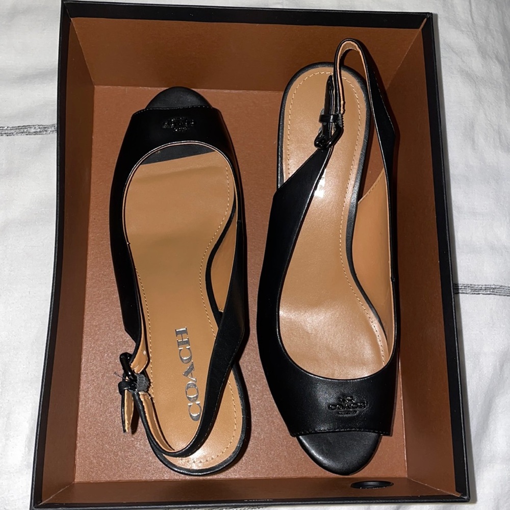 Coach matte black wedges